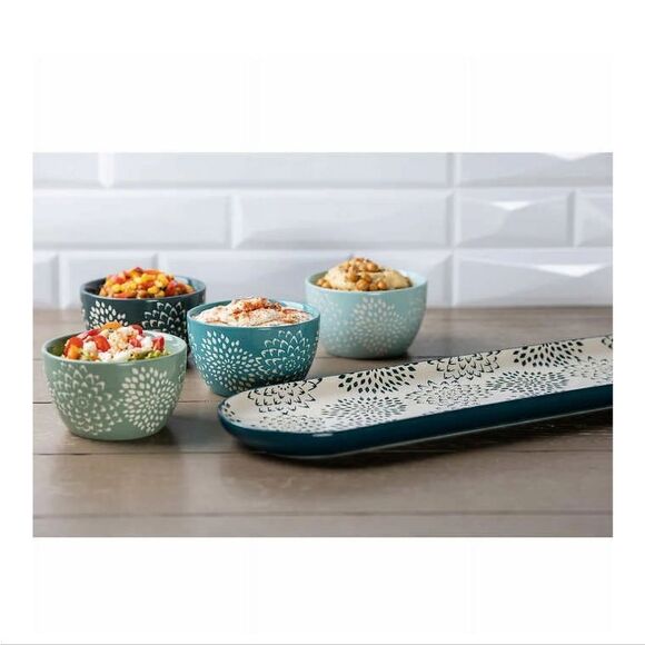 Baum Mums 5-Piece Ceramic Stoneware Serve Set • 1 Tray 4 Bowls • New - Picture 8 of 16